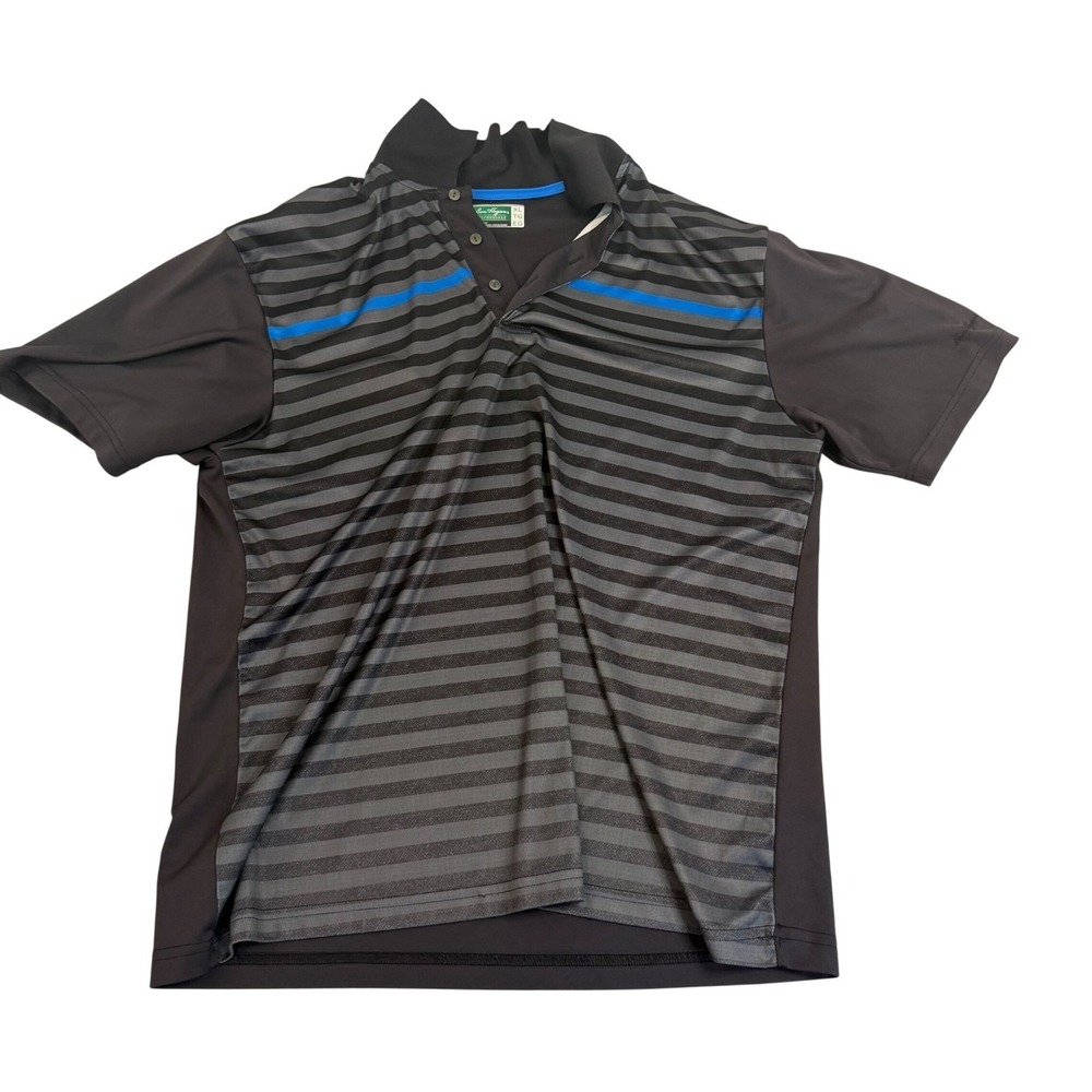 Ben Hogan Performance Mens XL Golf Polo Shirt Black Grey Blue Striped ShortSleev